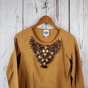 DG2 by Diane Gilman Vintage Womens Top Size Small Beaded Long Sleeve Brown